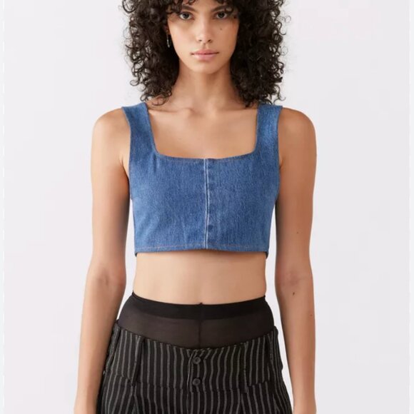 Urban Renewal Remade Denim Zip Bra Top - Picture 3 of 5